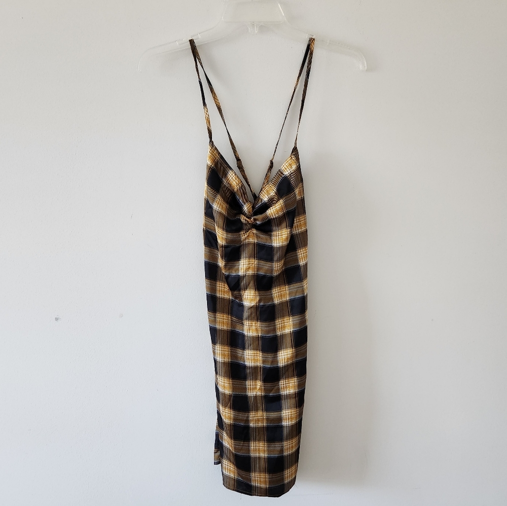 Urban Outfitters Lioness Sun City Plaid Sweetheart Neck Mini Dress Yellow Small - Picture 8 of 13